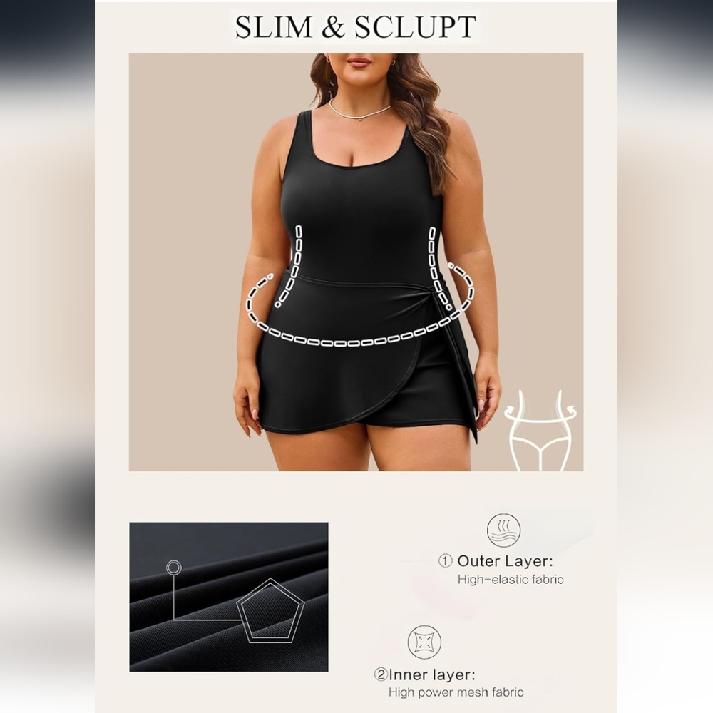 Elegant Black Women's Full Coverage Tummy Control Swimwear - Picture 5 of 8
